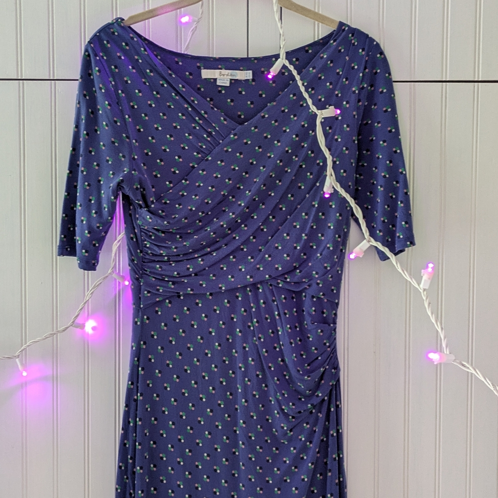 Boden Rita Ruched Midi Faux Wrap Blue US 6L Fits Like 4 Long